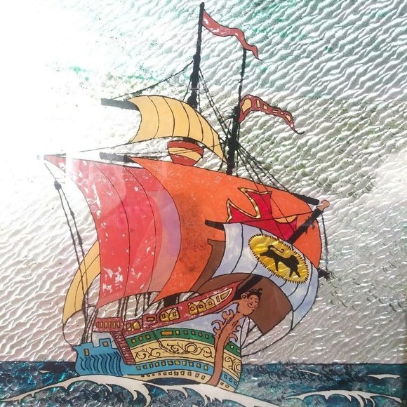 Vintage Painting Etching Ship Paul Baughman Reflective Medieval Wall Art‎ - Picture 6 of 8